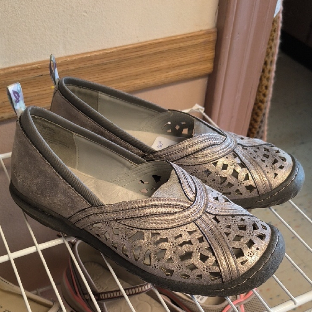 JBU Metallic Gray Laser-Cut Slip-On Flats